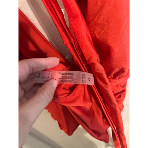 Y Nicole Miller New York Red Convertible Deep V Neck Strappy One Piece Swimsuit - Picture 11 of 12